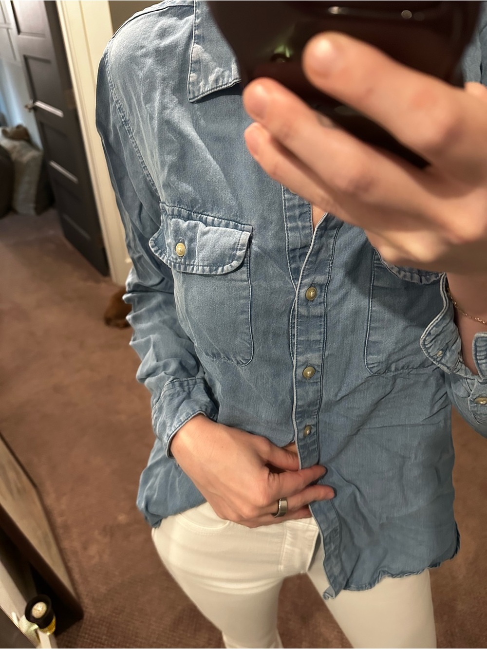 Lucky Brand Light Wash Denim-Style Button-Down Shirt